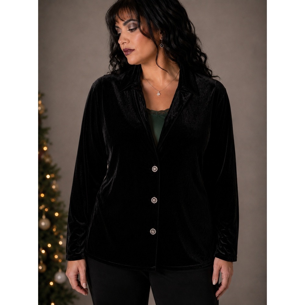 Dressbarn Black Velour Shacket Rhinestone Buttons Quiet Luxury Holiday XL
